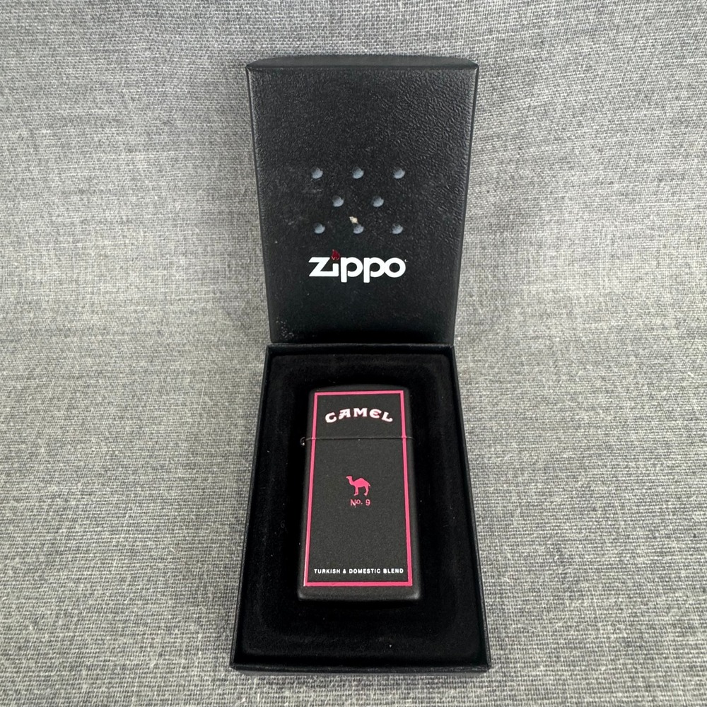 Zippo Camel No. 9 Slim Lighter Black Pink 2006 New in Box Never Used